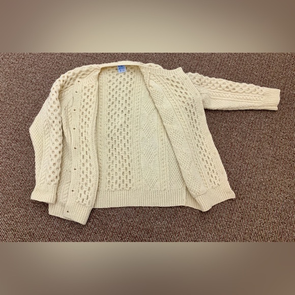 Vtg Men's Unisex L/XL Hand Knit 100% Wool Irish Fisherman's Cardigan Sweater - Picture 4 of 16